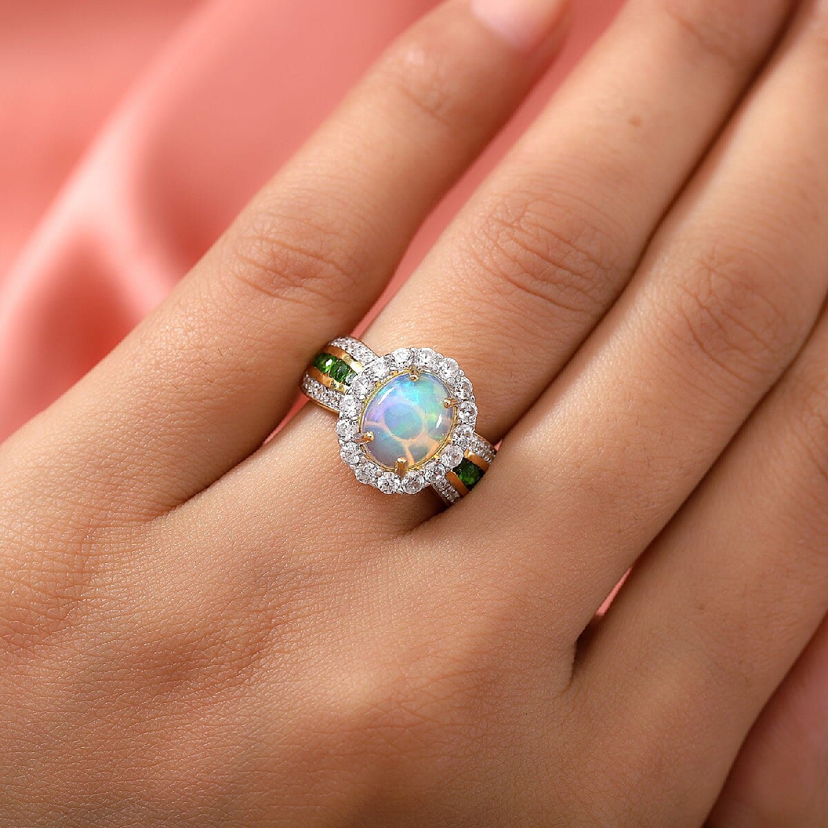 Ethiopian Welo Opal and Multi Gemstone 2.96 ctw Ring in Vermeil Yellow Gold Over Sterling Silver (Size 5.5)