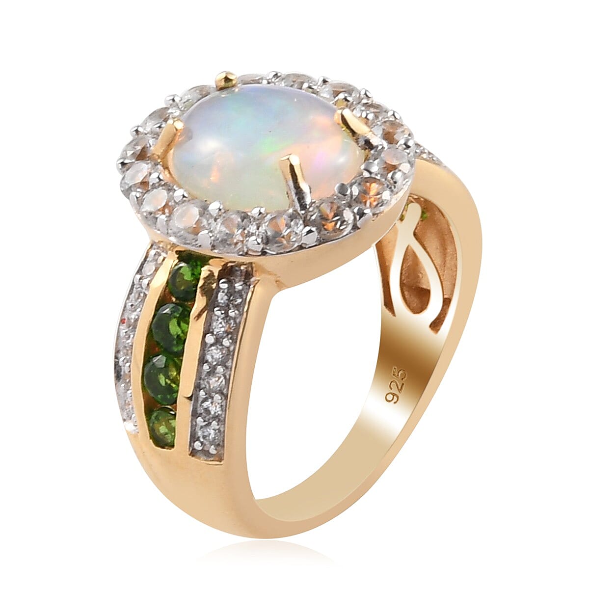 Ethiopian Welo Opal and Multi Gemstone 2.96 ctw Ring in Vermeil Yellow Gold Over Sterling Silver (Size 5.5)