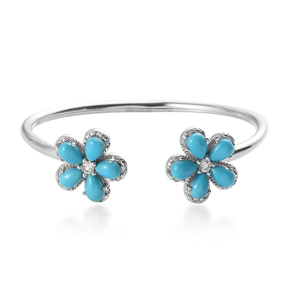 Sleeping Beauty Turquoise and Zircon Cuff Bracelet in Platinum Over Sterling Silver (6 in) 5.75 ctw image number 0