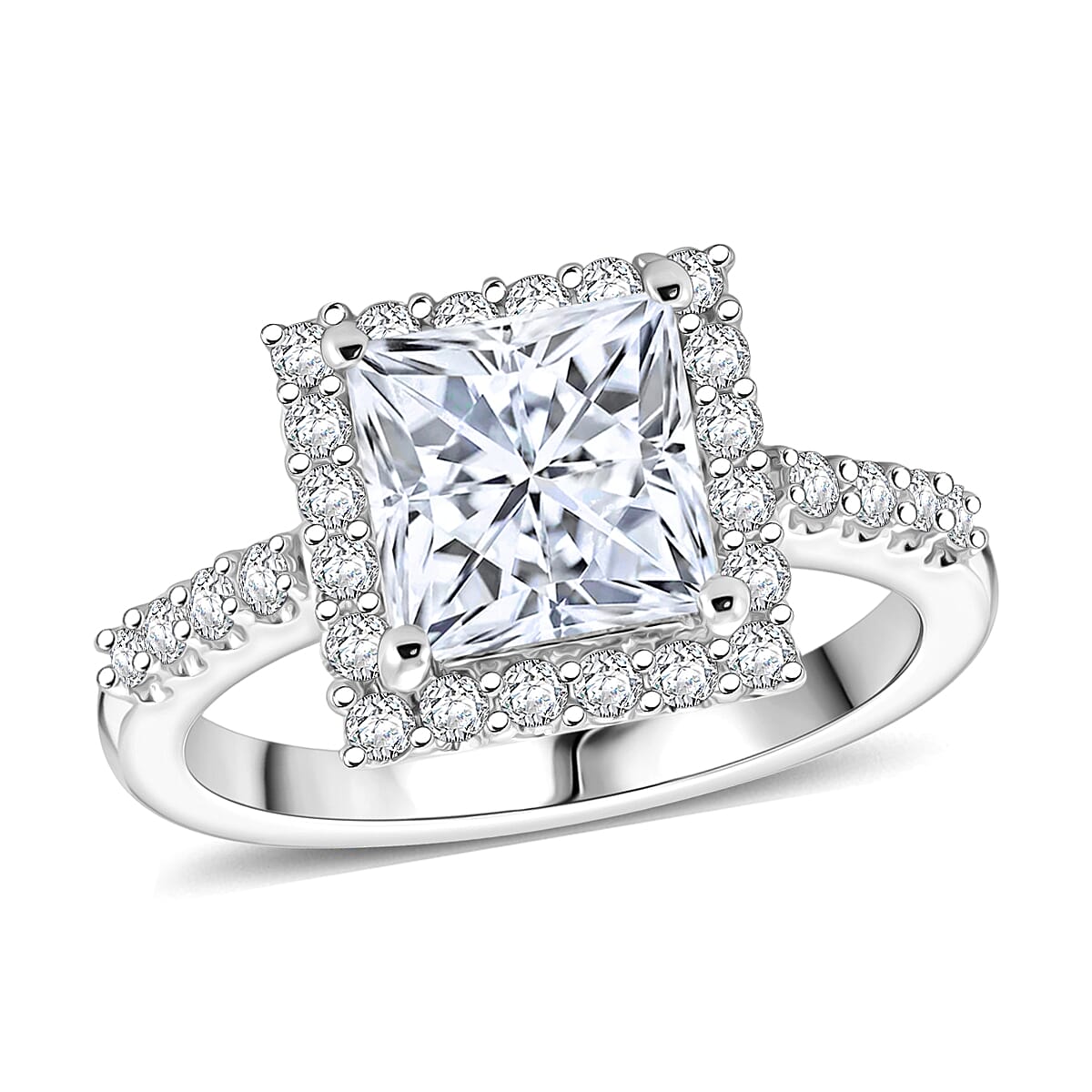 Lustro Stella Finest CZ 9.70 ctw Ring in Platinum Over Sterling Silver (Size 9.0)
