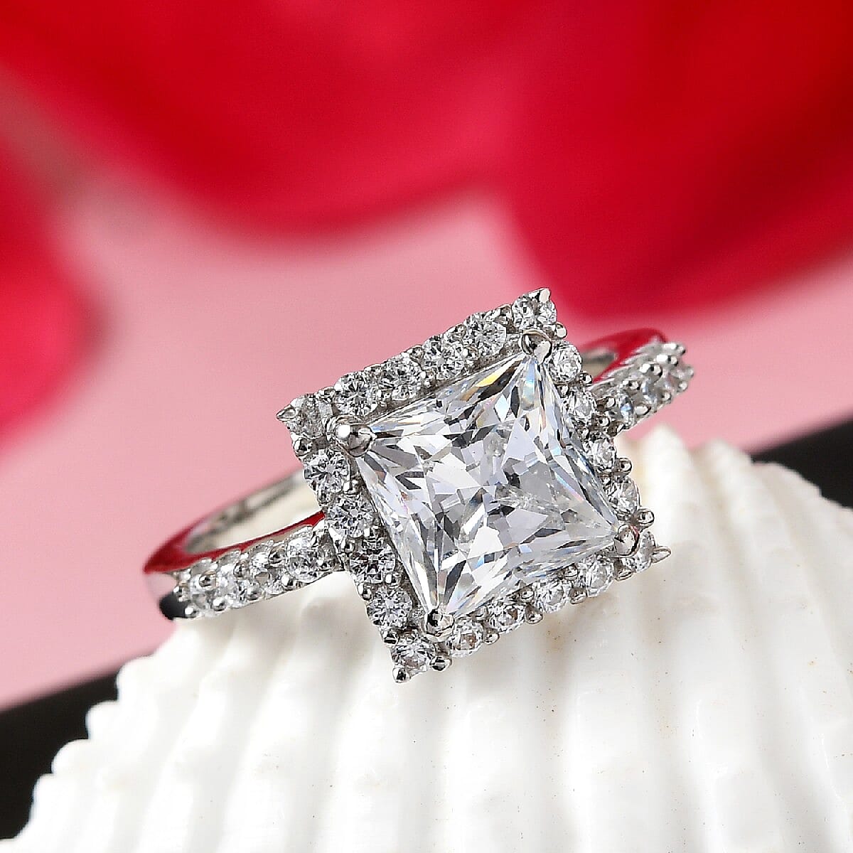 Lustro Stella Finest CZ 9.70 ctw Ring in Platinum Over Sterling Silver (Size 9.0)