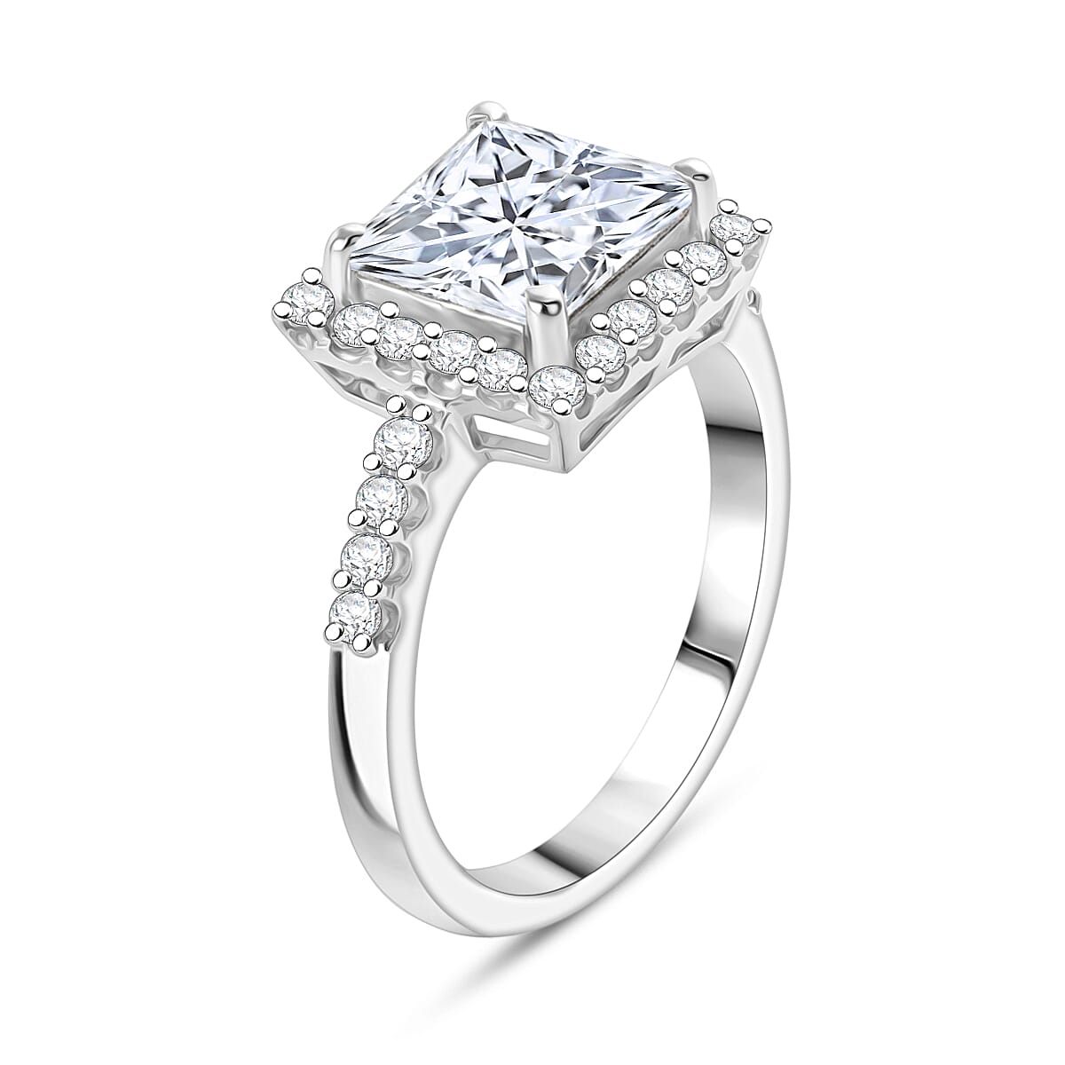 Lustro Stella Finest CZ 9.70 ctw Ring in Platinum Over Sterling Silver (Size 9.0)