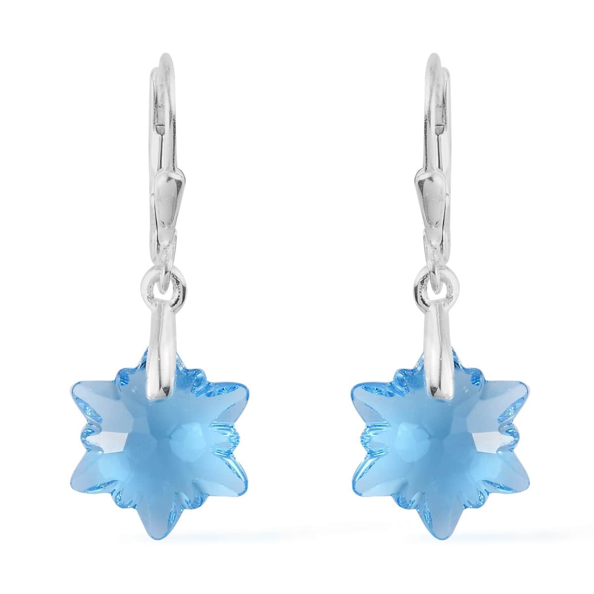 Aquamarine Crystal Lever Back Leaf Earrings in Sterling Silver image number 0