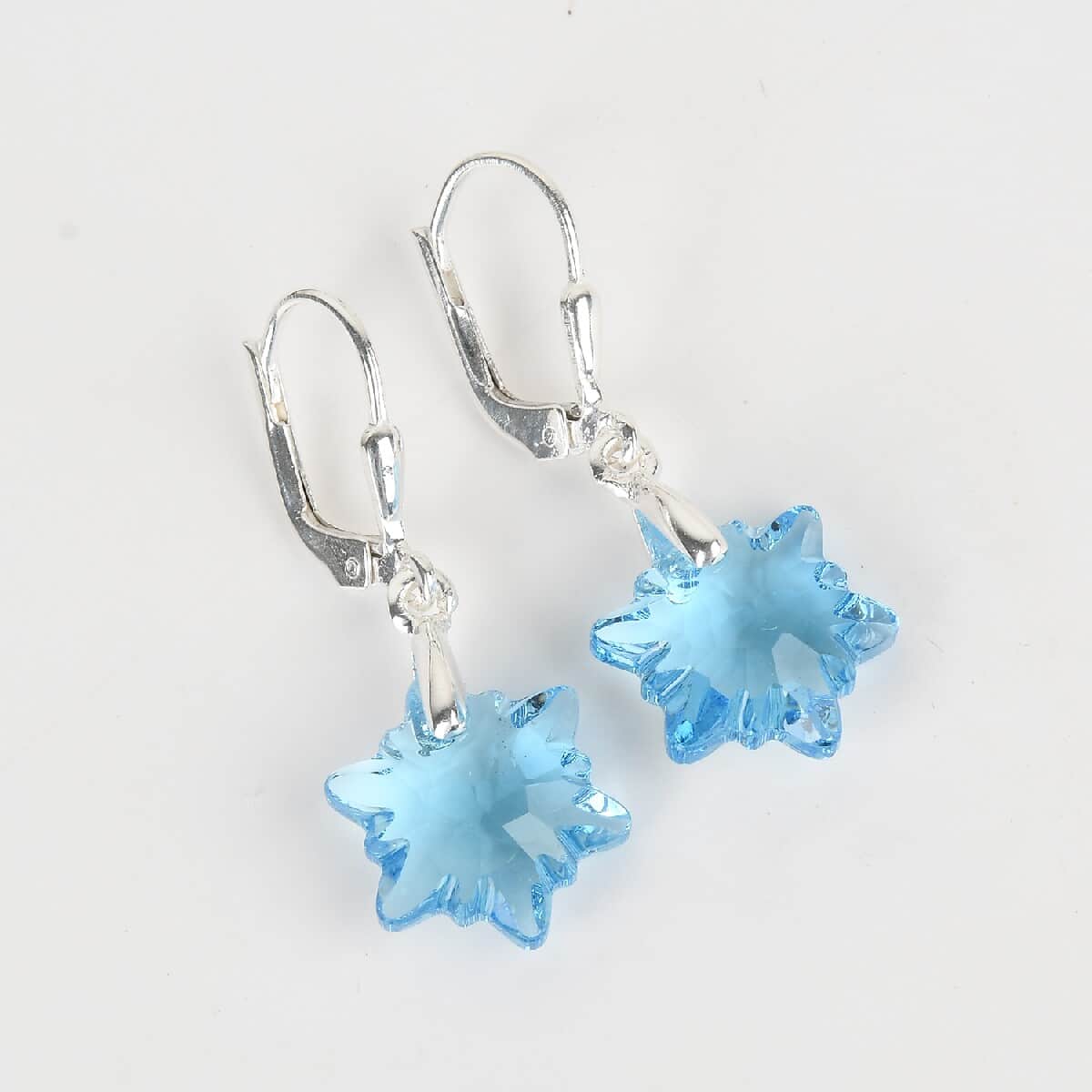 Aquamarine Crystal Lever Back Earrings in Sterling Silver image number 1