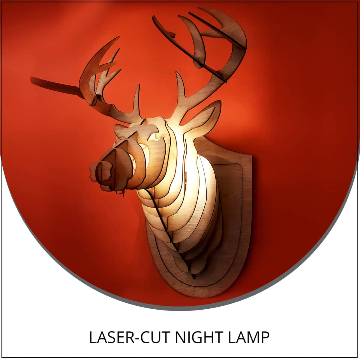 Laser-cut Deer Design Plywood Lamp with UL Certified (Bulb Not Included) image number 1