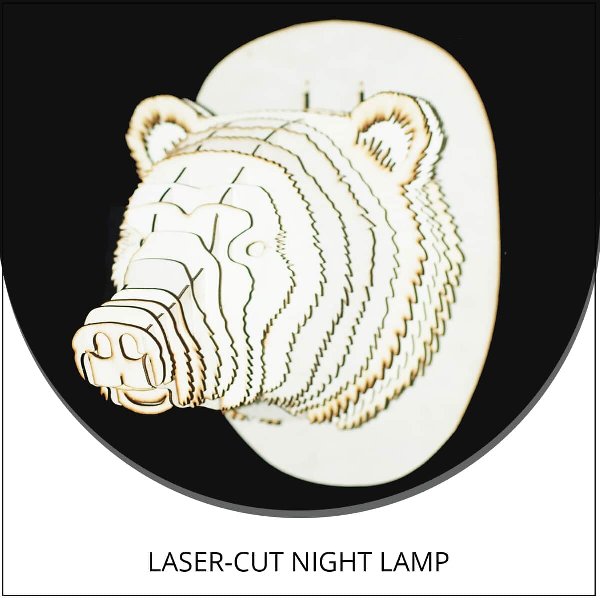 Laser-cut Bear Design Inspired Plywood Lamp with UL Certified (Bulb Not Included) image number 1