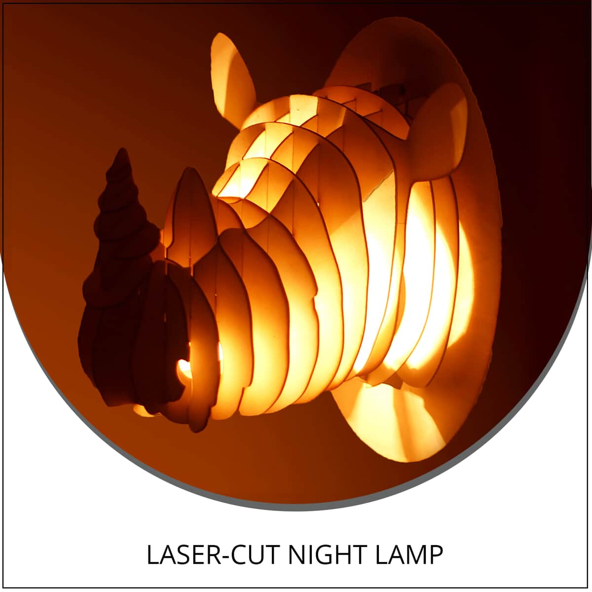 Laser-cut Rhinoceros Design Inspired Plywood Lamp with UL Certified (Bulb Not Included) image number 1