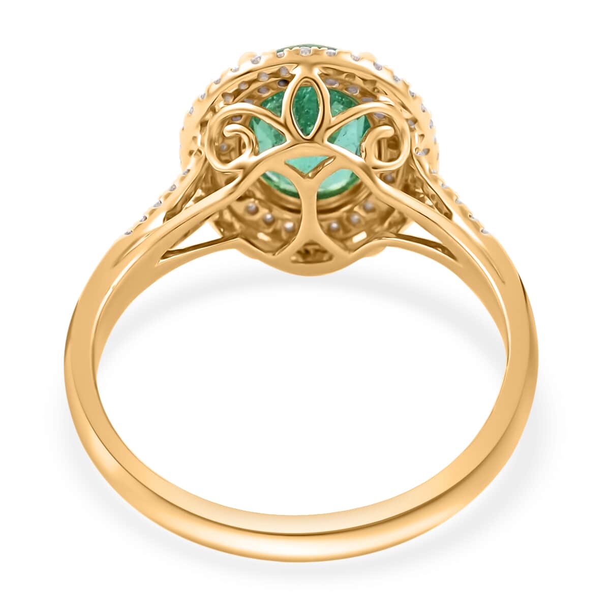 ILIANA 18K Yellow Gold AAA Kagem Zambian Emerald and Diamond G-H SI Double Halo Ring 4.15 Grams 2.15 ctw image number 4