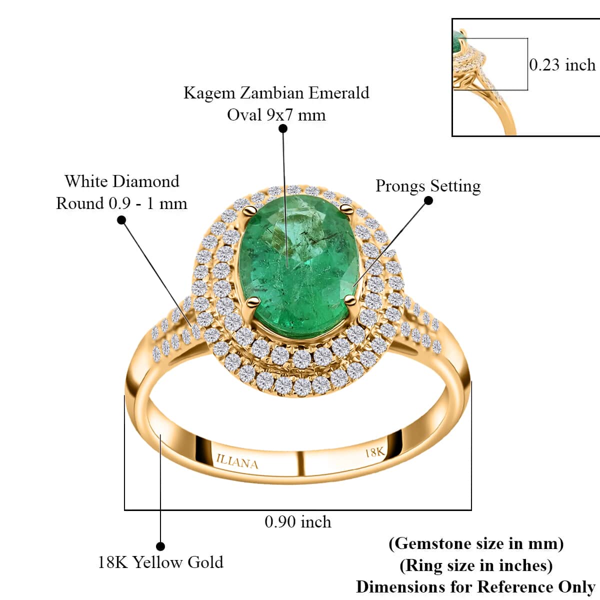 ILIANA 18K Yellow Gold AAA Kagem Zambian Emerald and Diamond G-H SI Double Halo Ring 4.15 Grams 2.15 ctw image number 5