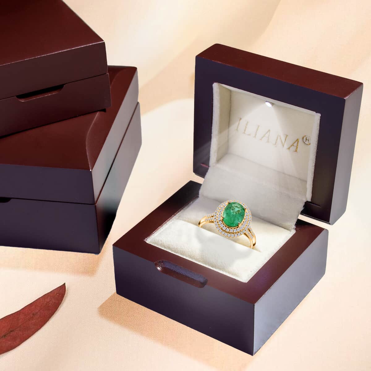 ILIANA 18K Yellow Gold AAA Kagem Zambian Emerald and Diamond G-H SI Double Halo Ring 4.15 Grams 2.15 ctw image number 6