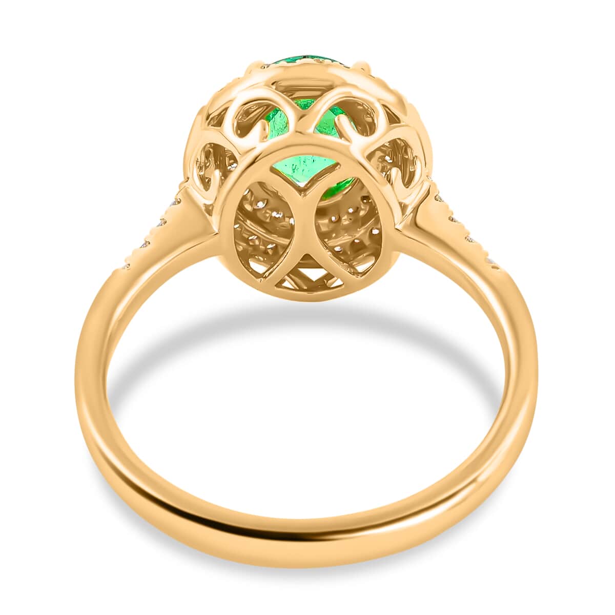 Iliana 18K Yellow Gold AAA Kagem Zambian Emerald and G-H SI Diamond Halo Ring (Size 10.0) 4.39 Grams 1.50 ctw image number 4