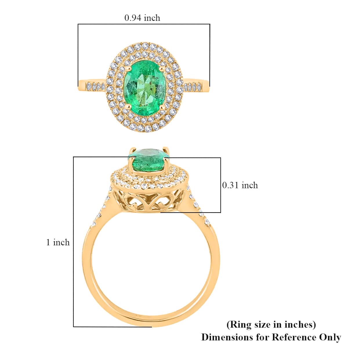 ILIANA 18K Yellow Gold AAA Kagem Zambian Emerald and G-H SI Diamond Halo Ring 4.39 Grams 1.50 ctw image number 5