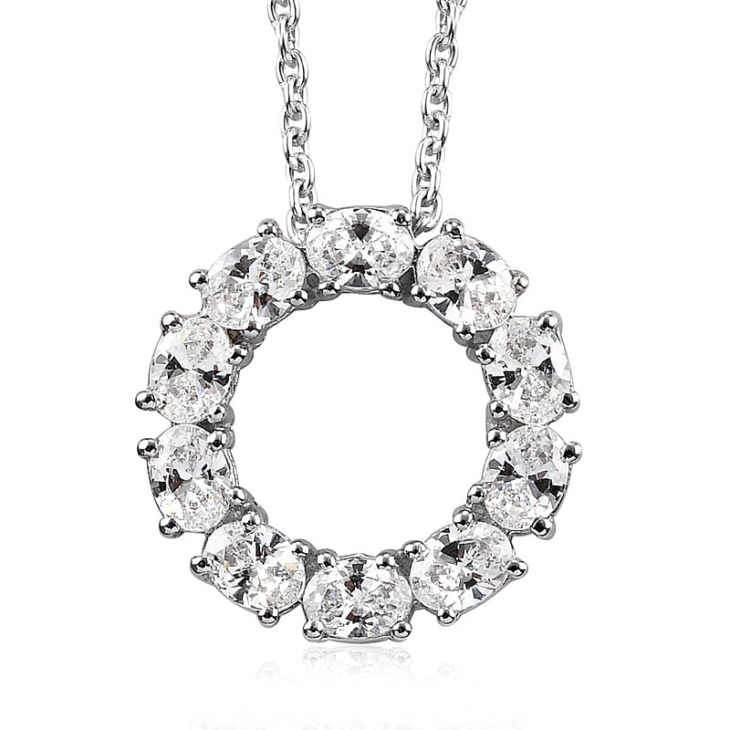 Zirconia Made from SWAROVSKI Platinum Over Sterling Silver Circle Pendant Necklace 20 Inches 2.50 ctw