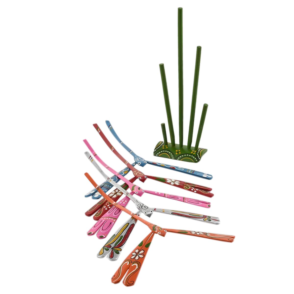 Set of 5 Amazing Self- Balancing Bamboo Butterfly with Dark Green Stand -Multi Color image number 3