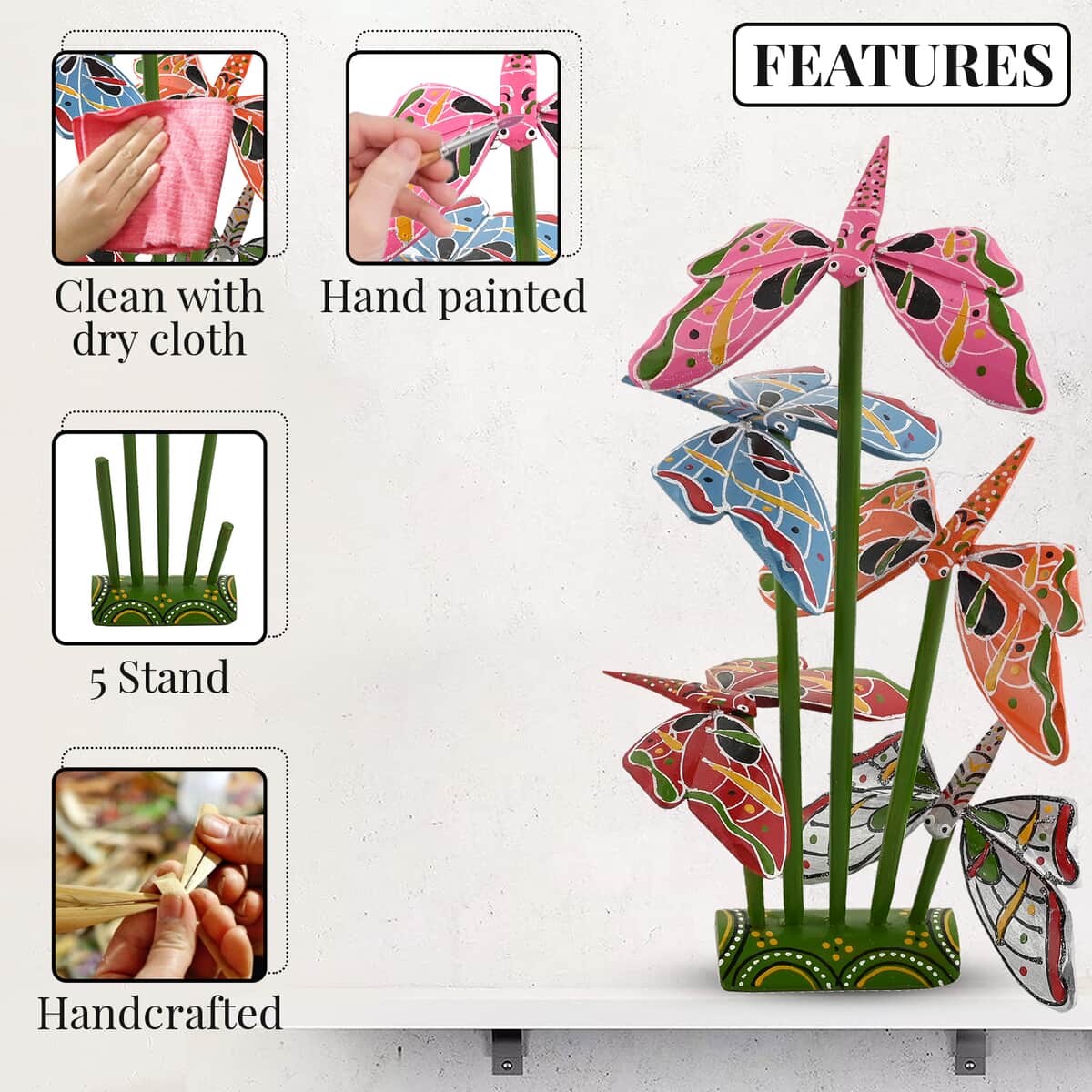 Set of 5 Amazing Self- Balancing Bamboo Butterfly with Dark Green Stand -Multi Color image number 2