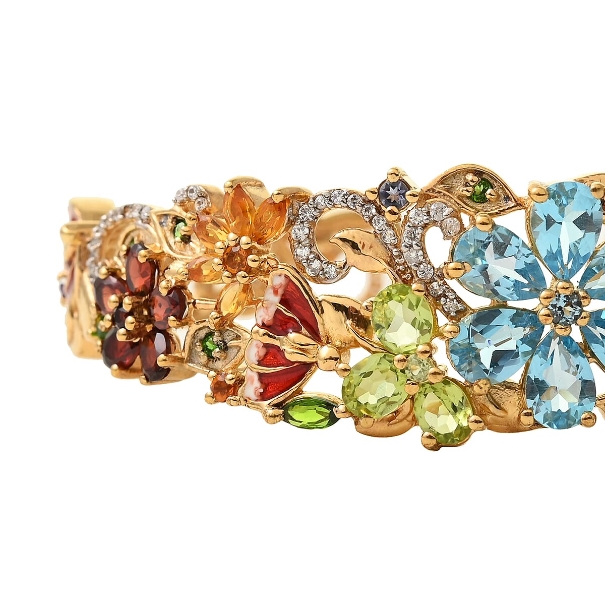 Sky Blue Topaz and Multi Gemstone Cuff Bracelet in 14K Yellow Gold Over Sterling Silver (7.50 In) 25.37 Grams 15.34 ctw image number 1