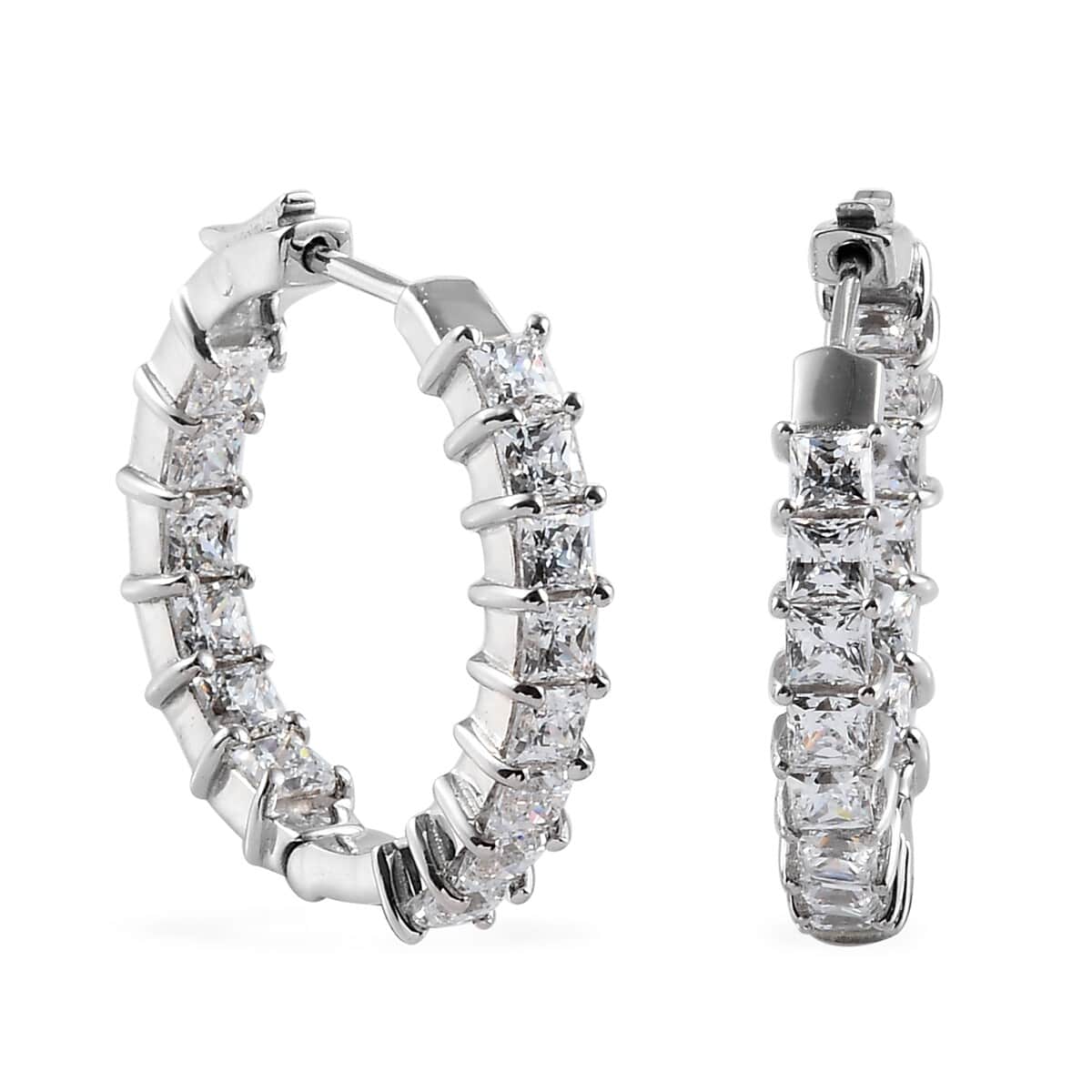 Lustro Stella Made with Finest CZ Inside Out Hoop Earrings in Platinum Over Sterling Silver 8.10 ctw image number 0