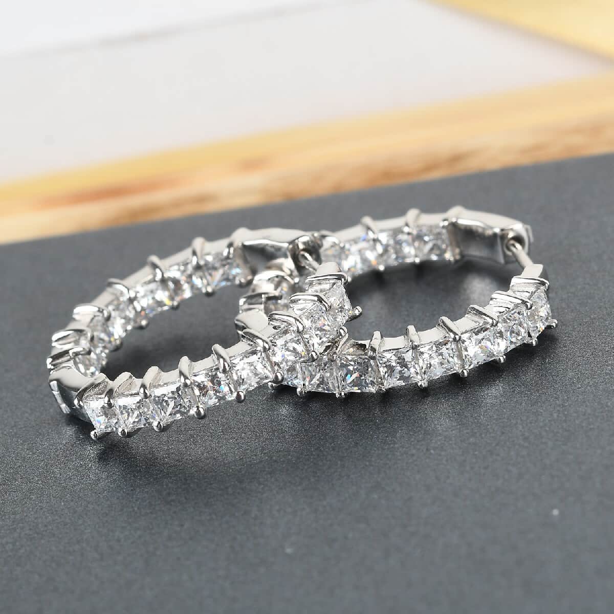 Lustro Stella Made with Finest CZ Inside Out Hoop Earrings in Platinum Over Sterling Silver 8.10 ctw image number 1
