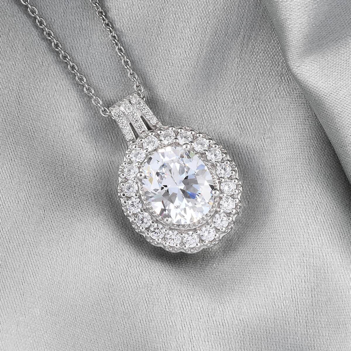 Lustro Stella Made with Finest CZ Halo Pendant Necklace 20 Inches in Platinum Over Sterling Silver 10.90 ctw image number 1