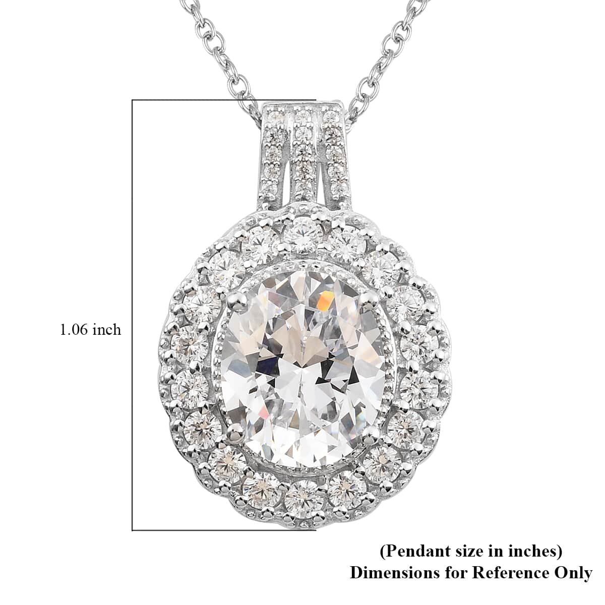 Lustro Stella Made with Finest CZ Halo Pendant Necklace 20 Inches in Platinum Over Sterling Silver 10.90 ctw image number 5