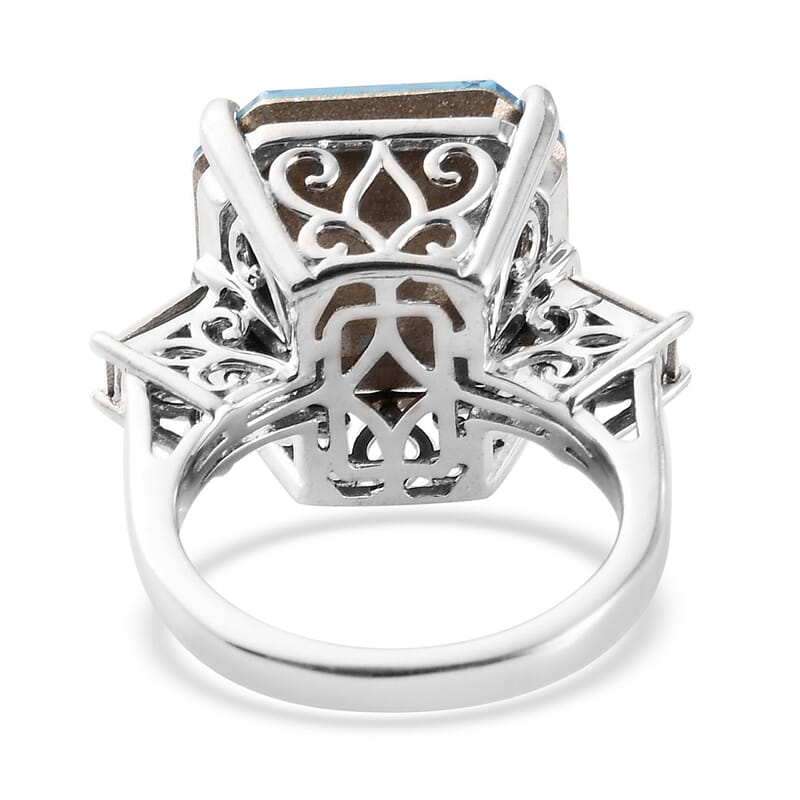 Aquamarine and White Crystal Ring in Platinum Over Sterling Silver (Size 9.0)