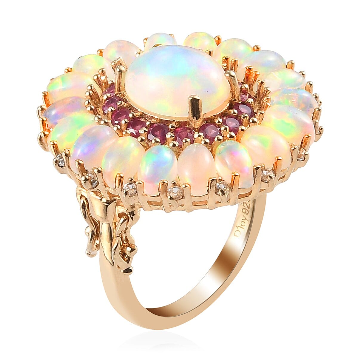 Ethiopian Welo Opal and Multi Gemstone Floral Spray Ring in Vermeil Yellow Gold Over Sterling Silver (Size 9.0) 5.20 ctw  image number 3