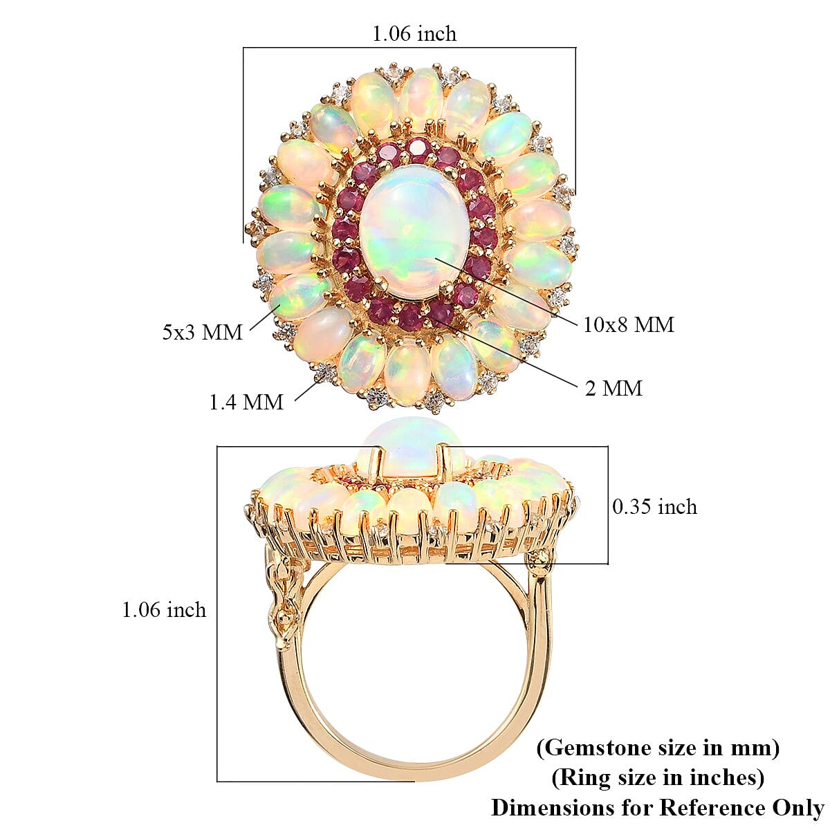 Ethiopian Welo Opal and Multi Gemstone Floral Spray Ring in Vermeil Yellow Gold Over Sterling Silver (Size 9.0) 5.20 ctw  image number 5