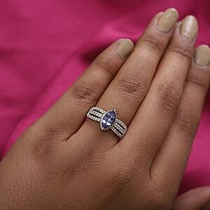 Tanzanite and Zircon 1.71 ctw Ring in Platinum Over Sterling Silver (Size 5.5)