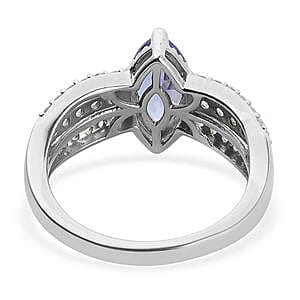 Tanzanite and Zircon 1.71 ctw Ring in Platinum Over Sterling Silver (Size 5.5)
