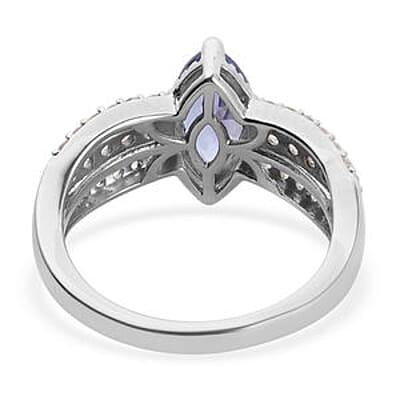Tanzanite and Zircon 1.71 ctw Ring in Platinum Over Sterling Silver (Size 5.5)