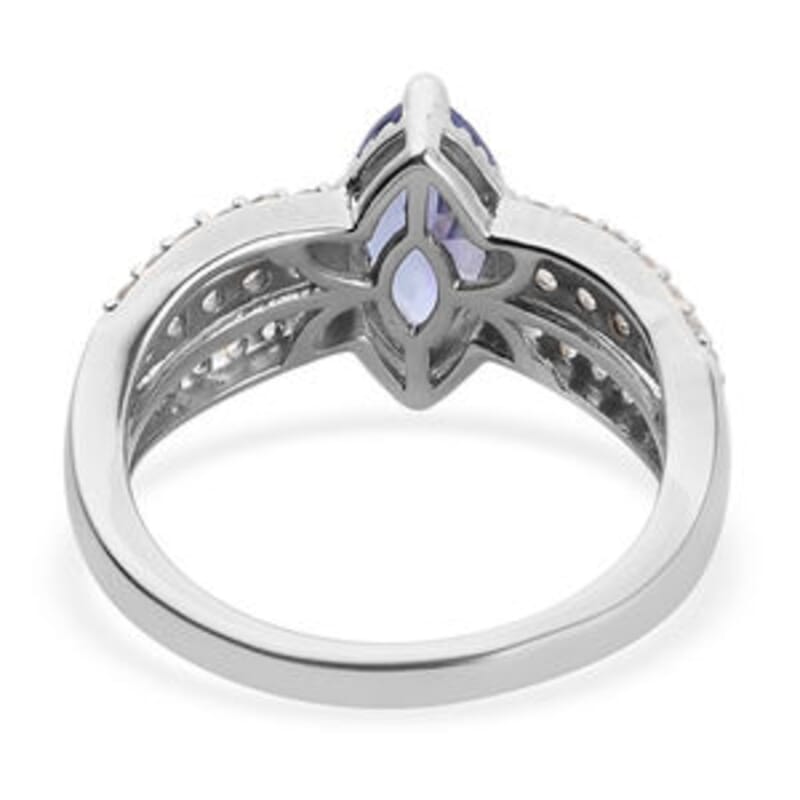 Tanzanite and Zircon 1.71 ctw Ring in Platinum Over Sterling Silver (Size 10.0)