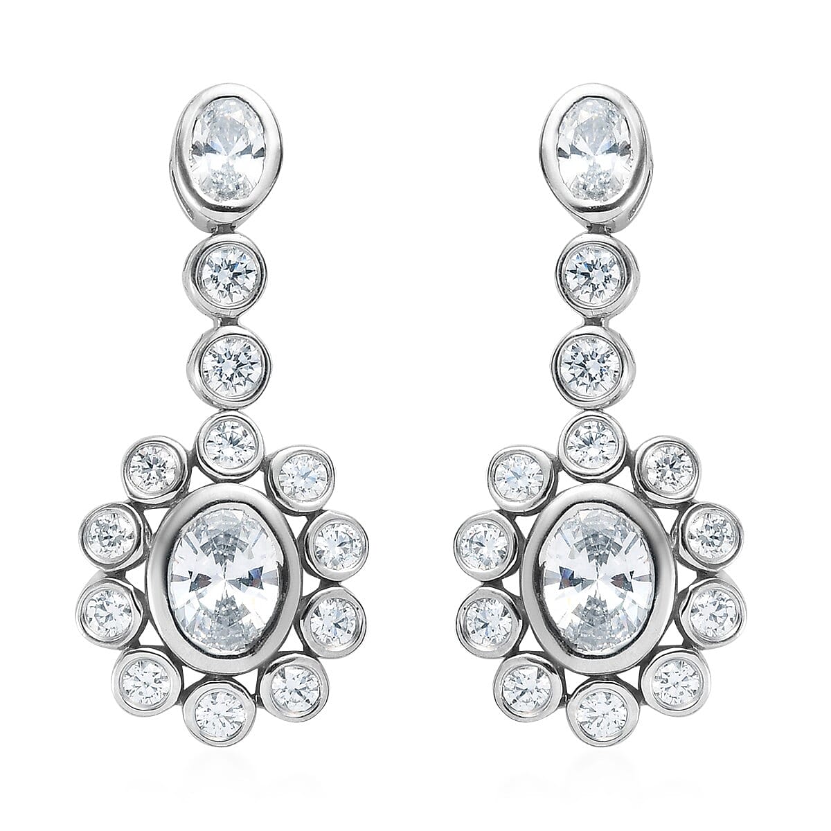 Lustro Stella Made with Finest CZ Dangling Earrings in Platinum Over Sterling Silver 8.00 ctw