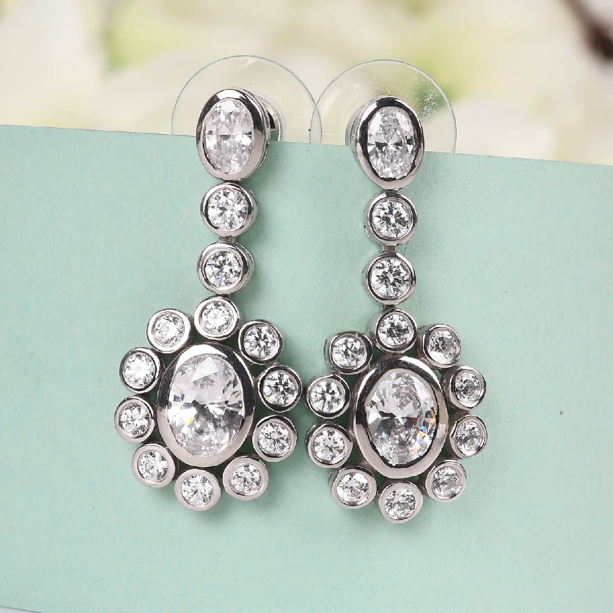 Lustro Stella Made with Finest CZ Dangling Earrings in Platinum Over Sterling Silver 8.00 ctw image number 1