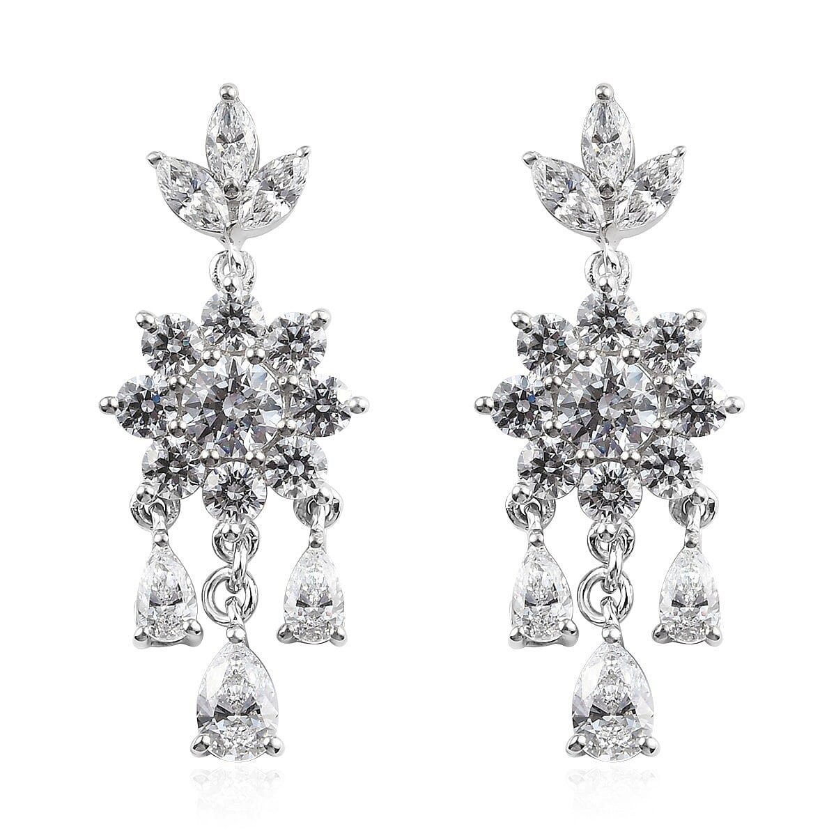 Lustro Stella Made with Finest CZ Chandelier Earrings in Platinum Over Sterling Silver 9.15 ctw