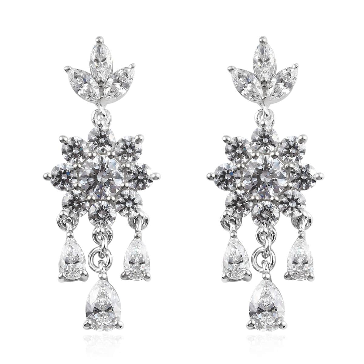 Lustro Stella Made with Finest CZ Chandelier Earrings in Platinum Over Sterling Silver 9.15 ctw image number 0
