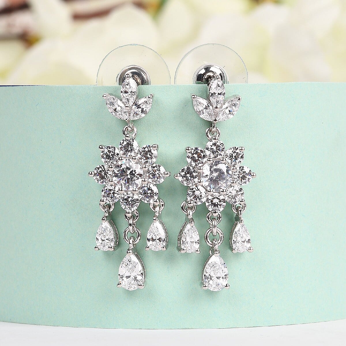 Lustro Stella Made with Finest CZ Chandelier Earrings in Platinum Over Sterling Silver 9.15 ctw