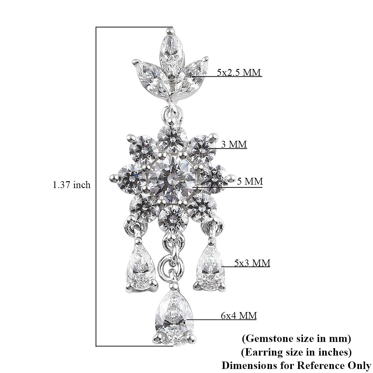 Lustro Stella Made with Finest CZ Chandelier Earrings in Platinum Over Sterling Silver 9.15 ctw