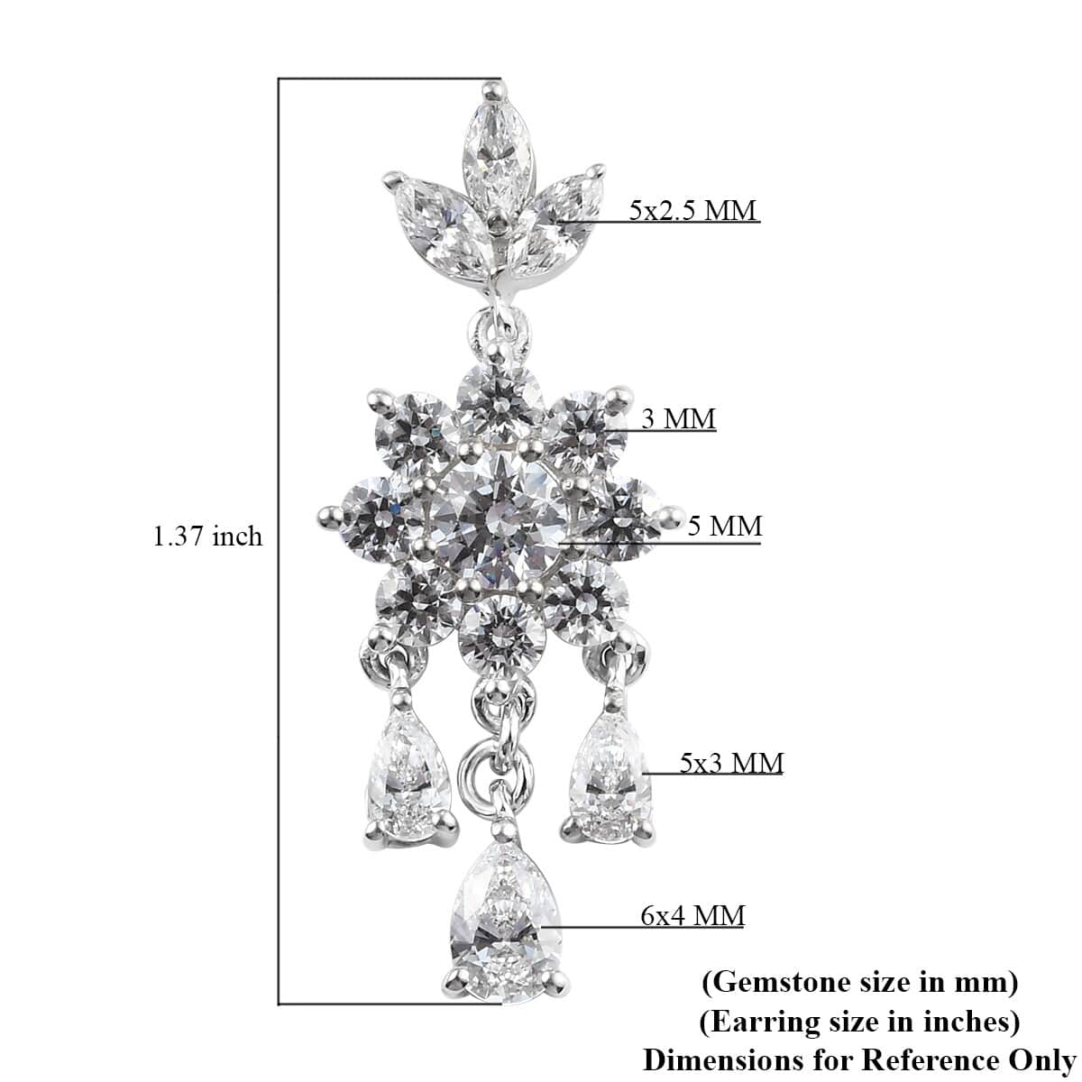 Lustro Stella Made with Finest CZ Chandelier Earrings in Platinum Over Sterling Silver 9.15 ctw image number 4