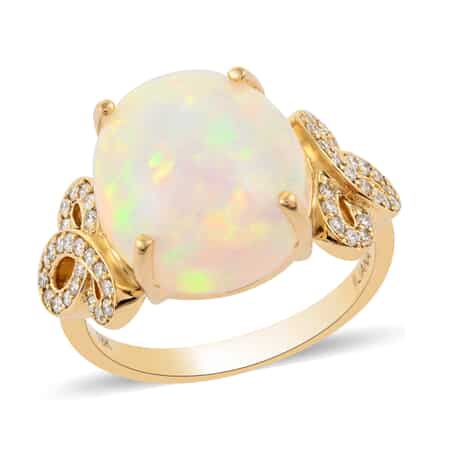 ILIANA 18K Yellow Gold AAA Ethiopian Welo Opal and G-H SI Diamond Ring (Size 7.0) 5.10 Grams 5.50 ctw image number 0
