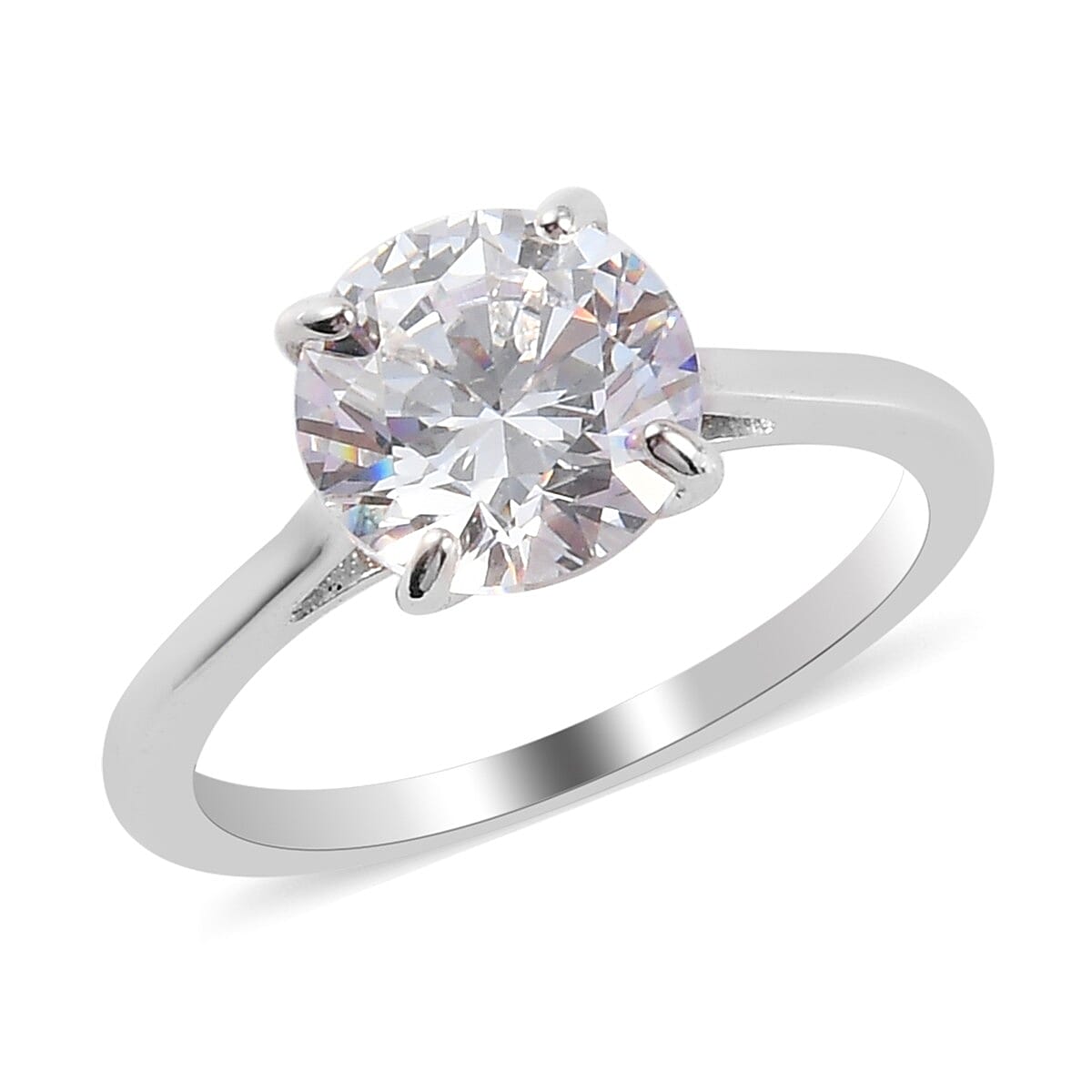 Lustro Stella Made with Finest CZ Solitaire Ring (Size 10) and Pendant in Platinum Over Sterling Silver 6.85 ctw