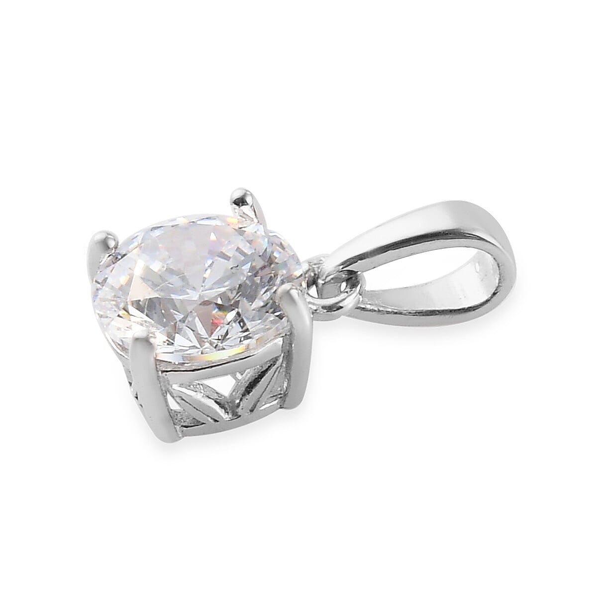 Lustro Stella Made with Finest CZ Solitaire Ring (Size 10) and Pendant in Platinum Over Sterling Silver 6.85 ctw