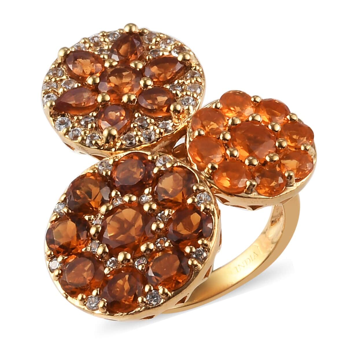 Hessonite Garnet and Multi Gemstone Trilogy Flower Ring in 14K Yellow Gold Over Sterling Silver (Size 7.0) 7.50 ctw image number 0