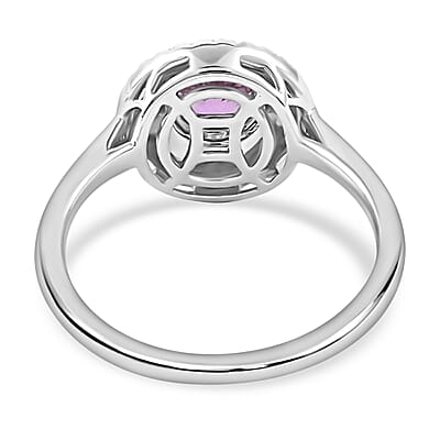 Iliana 18K White Gold AAA Madagascar Pink Sapphire and Diamond G-H SI Double Halo Ring (Size 10.0) 4.10 Grams 1.25 ctw