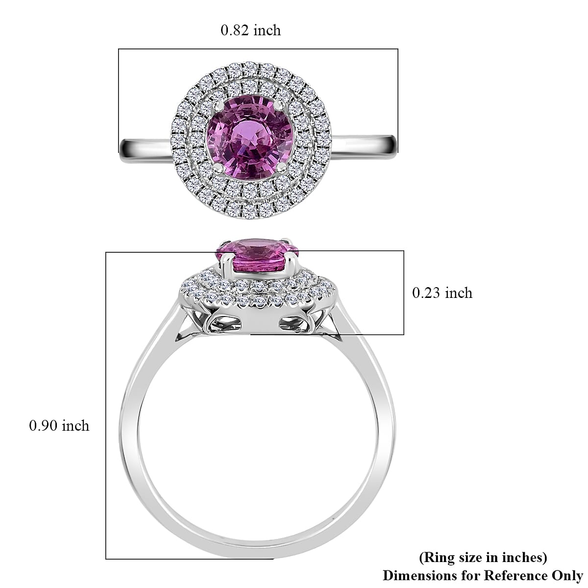 ILIANA 18K White Gold AAA Madagascar Pink Sapphire and Diamond G-H SI Double Halo Ring 4.10 Grams 1.25 ctw