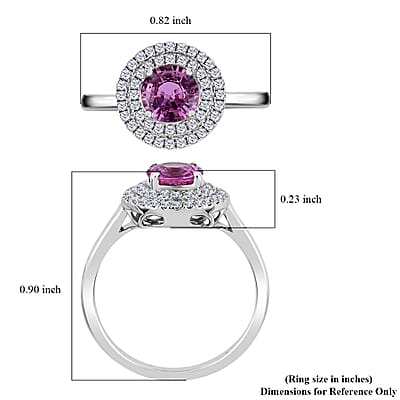 Iliana 18K White Gold AAA Madagascar Pink Sapphire and Diamond G-H SI Double Halo Ring (Size 10.0) 4.10 Grams 1.25 ctw