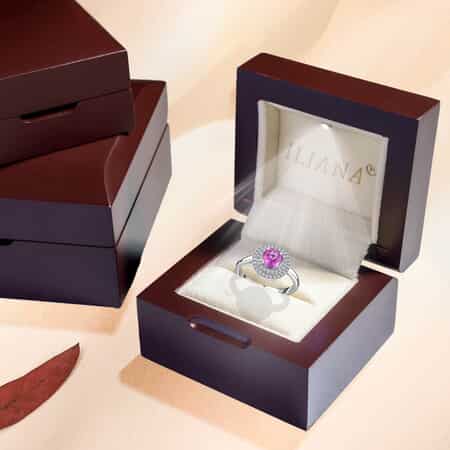 Iliana 18K White Gold AAA Madagascar Pink Sapphire and G-H SI Diamond Double Halo Ring (Size 7.0) 4.10 Grams 1.25 ctw image number 6