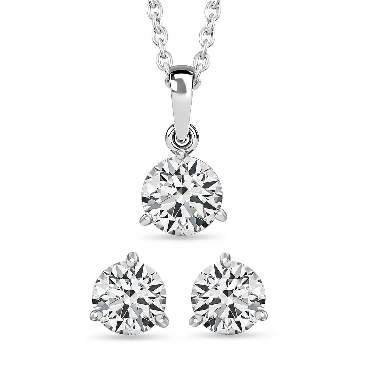 Moissanite Solitaire Stud Earrings and Pendant Necklace 20 Inches in Platinum Over Sterling Silver 2.75 ctw