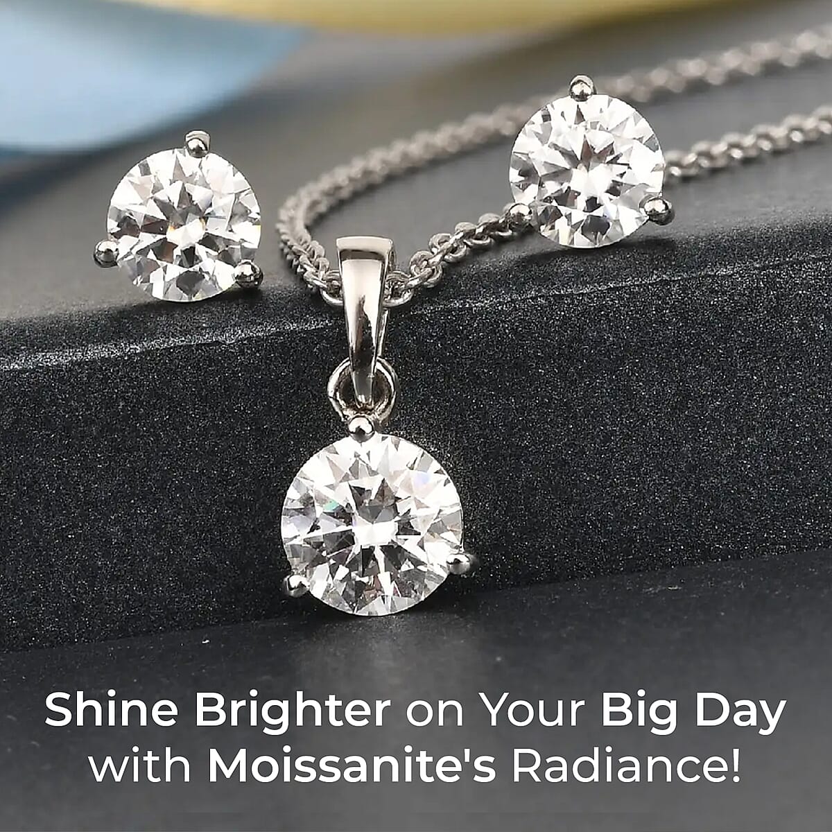 2.70 ctw Moissanite Solitaire Stud Earrings and Pendant Necklace 20 Inch in Platinum Over Sterling Silver image number 1