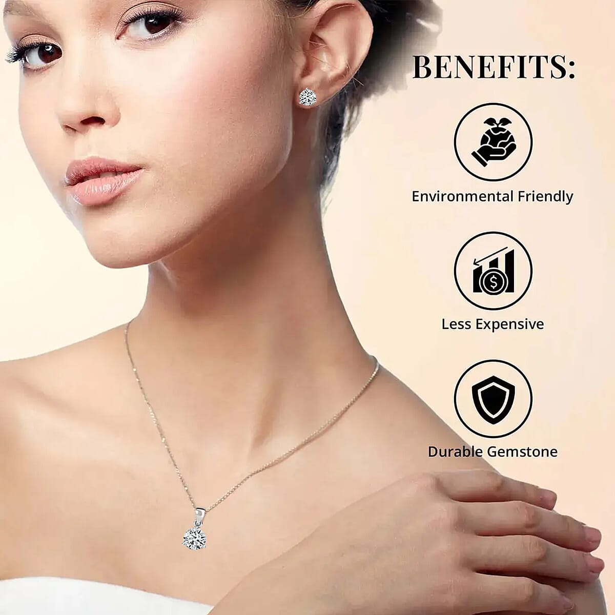 2.70 ctw Moissanite Solitaire Stud Earrings and Pendant Necklace 20 Inch in Platinum Over Sterling Silver image number 3