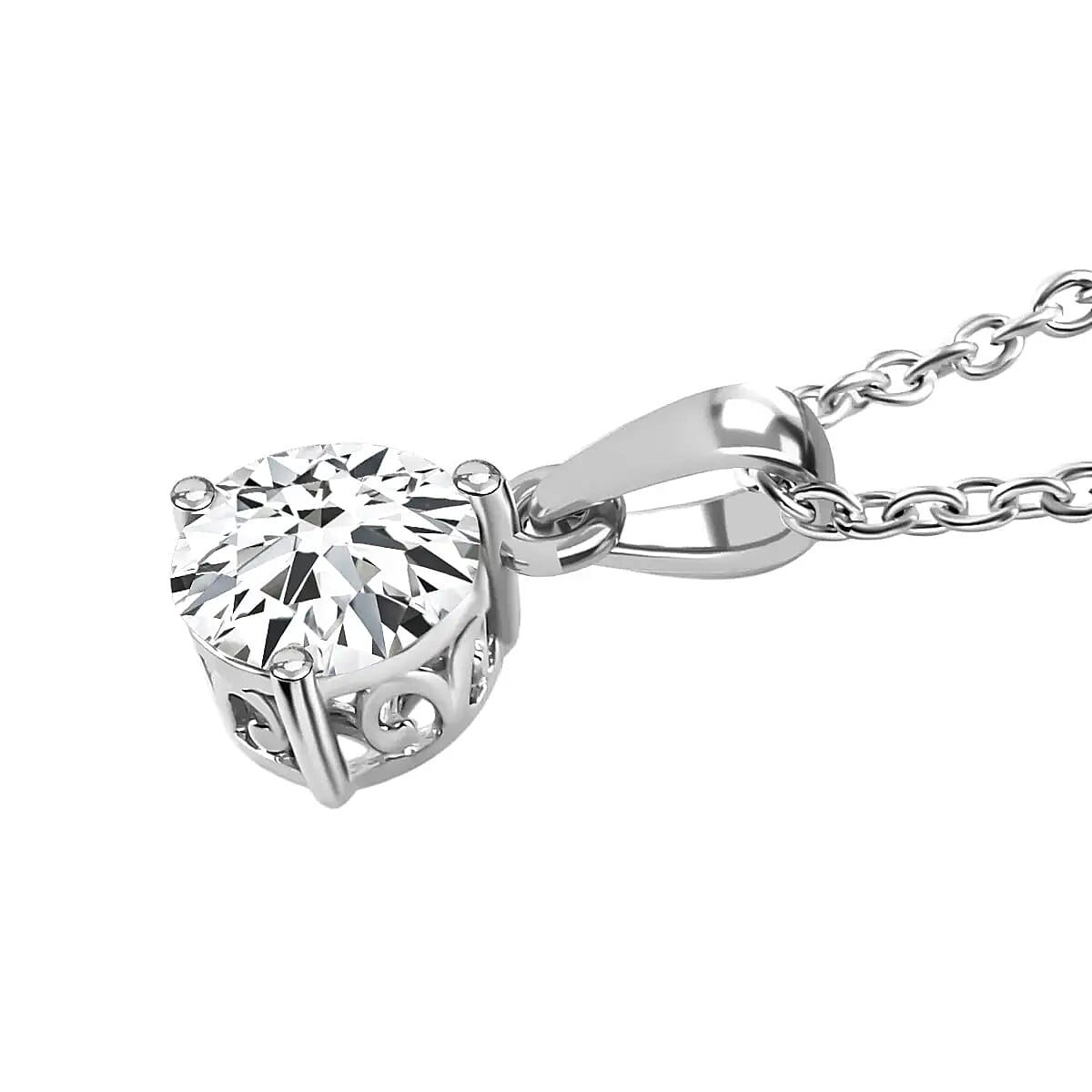 2.70 ctw Moissanite Solitaire Stud Earrings and Pendant Necklace 20 Inch in Platinum Over Sterling Silver image number 4